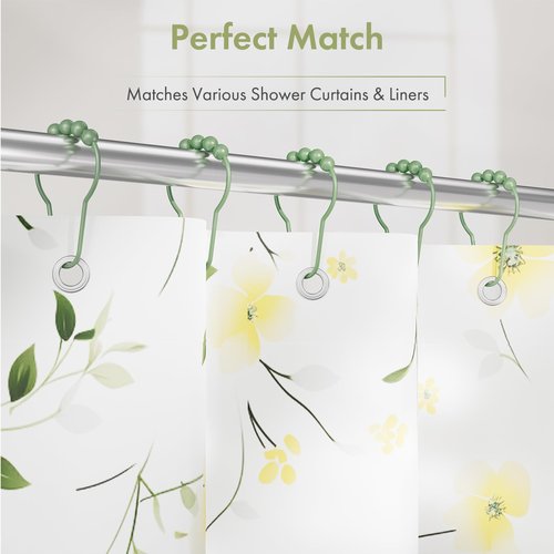 Amazer Shower Curtain Hooks, Decorative Shower Curtain Hooks, Sage Green Rustproof Stainless Steel Shower Hooks for Shower Curtain Liner Shower Rod Hook 12pcs
