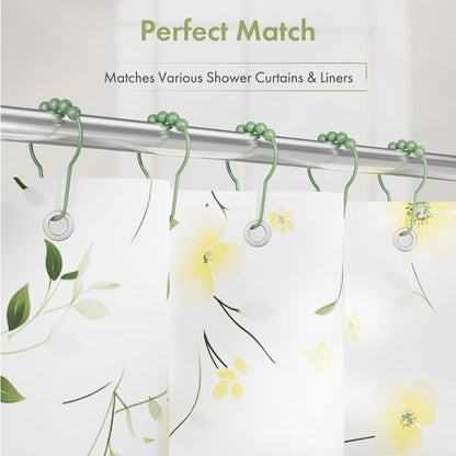 Amazer Shower Curtain Hooks, Decorative Shower Curtain Hooks, Sage Green Rustproof Stainless Steel Shower Hooks for Shower Curtain Liner Shower Rod Hook 12pcs