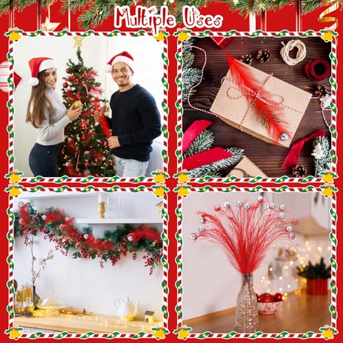 Red Christmas Tree Pick Ornaments Stems - 17 Inch Holiday Decor Set