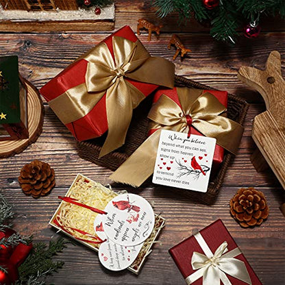 Memorial Christmas Ornaments Set - Red Cardinal Wooden Decorations for Grief Remembrance