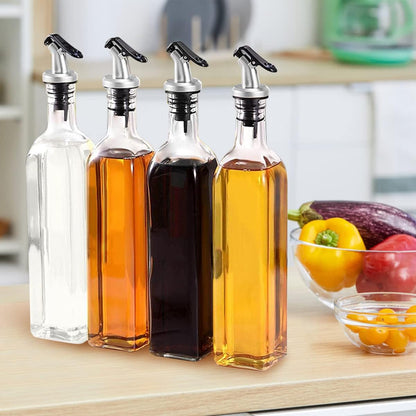 YULEER Olive Oil Bottle Dispenser, 6 Pack 17oz / 500ml Glass Oil and Vinegar Dispenser Bottles for Kitchen with Airtight Nozzle Plug & Pouring Spouts