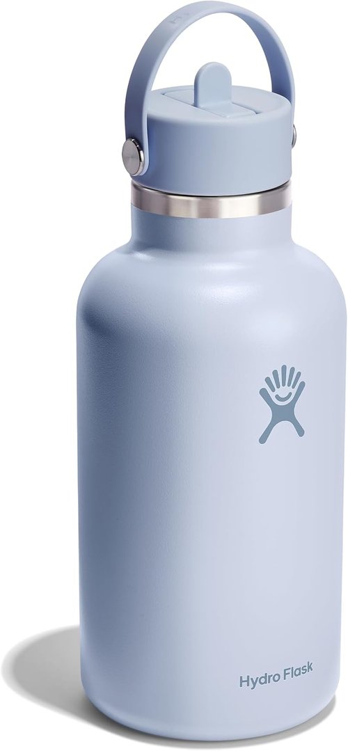 Hydro Flask Water Bottle - Insulated Stainless Steel with Wide Mouth Flex Straw Lid | 64 Oz Surf Blue