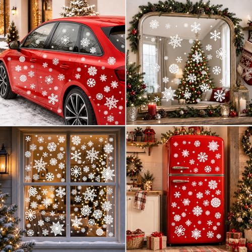 460PCS Snowflake Window Clings for Christmas Winter Decor - Reusable & Easy to Apply
