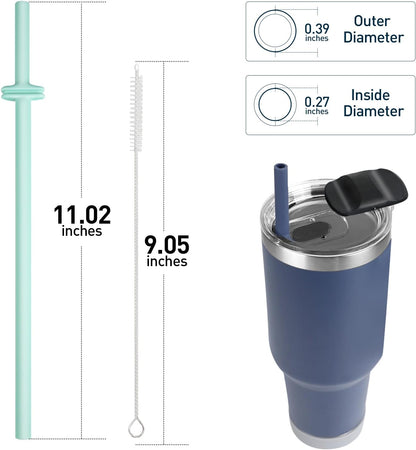 Yeti | Silicone Straws for Rambler Tumblers - 2 Reusable Straws & Cleaning Brush | Navy