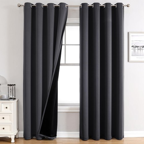 ChrisDowa 100% Blackout Curtains 102 inch Long for Bedroom with Black Liner, 2 Thick Layers Total Blackout Thermal Insulated Grommet Window Curtains 2 Panels Set (Dark Grey, 52 x 102 Inch)