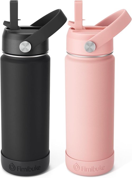 Fimibuke Kids Insulated Water Bottle - 18oz BPA-Free Double Wall Tumbler | Leak-Proof Design for School (2 Pack, Midnight Rose)