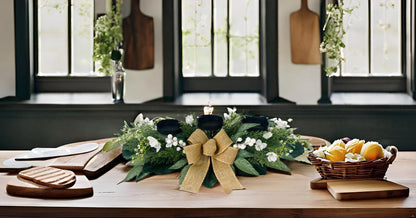 Skiennix Candle Holders - 3 Wick Centerpiece with Gypsophila, Magnolia & Freesia | Elegant Table Decor