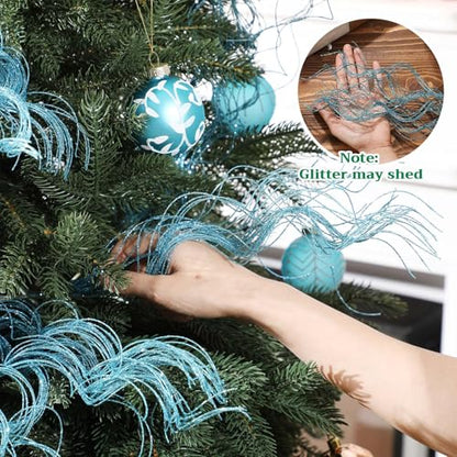 Lyrow Lake Blue Christmas Glitter Curly Branches - 17 Inch Holiday Decor Set