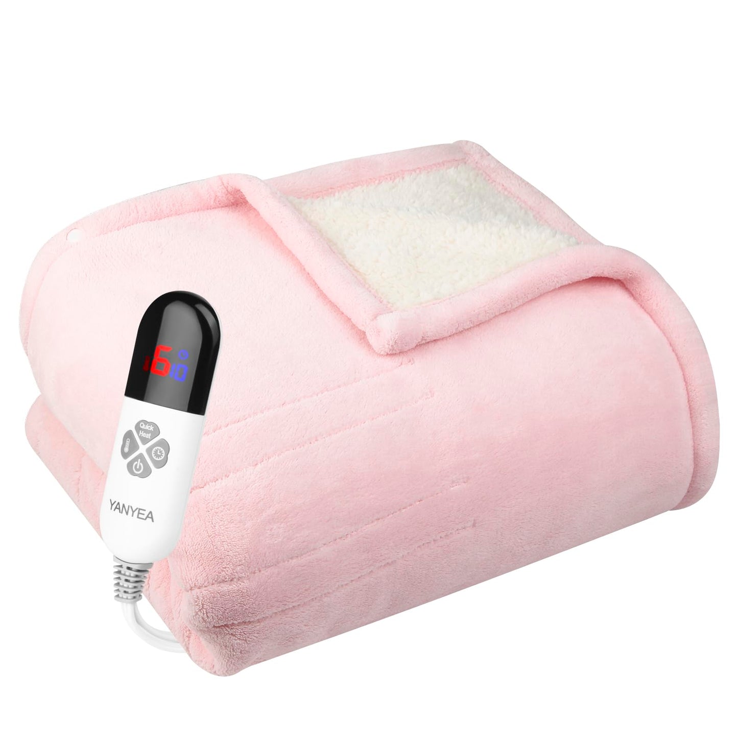 YANYEA Electric Heated Throw Blanket Sherpa 62"x84" Pink Machine Washable 6 Heat Settings 10 Hours Auto Off Overheat Protection for Home Office Use