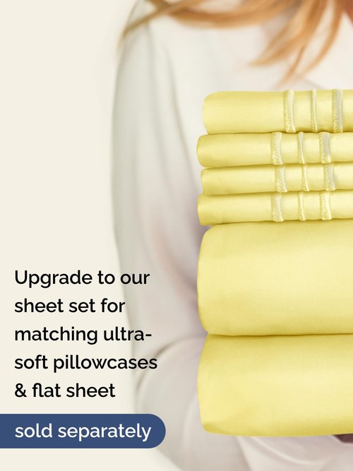 Extra Deep Twin Fitted Sheet - Hotel Luxury Single Fitted Sheet Only - Easily Fits 18 inch to 24 inch Mattress - Ultra Soft, Wrinkle Free w/Extra Deep Pockets - Easy-Care, Breathable & Comfy - Yellow