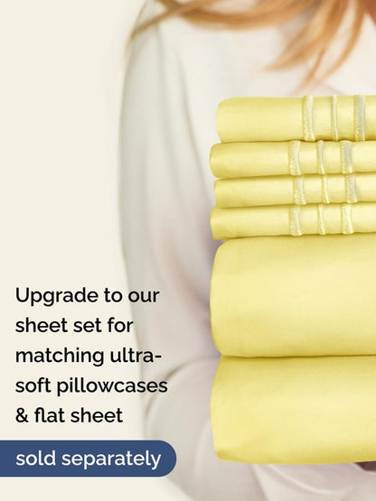 Extra Deep Twin Fitted Sheet - Hotel Luxury Single Fitted Sheet Only - Easily Fits 18 inch to 24 inch Mattress - Ultra Soft, Wrinkle Free w/Extra Deep Pockets - Easy-Care, Breathable & Comfy - Yellow