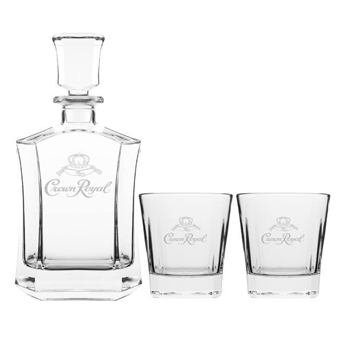 Crown Royal Whiskey Decanter with 2 Drinking Glasses | Whisky Decanter Set for Men and Women | Compatible