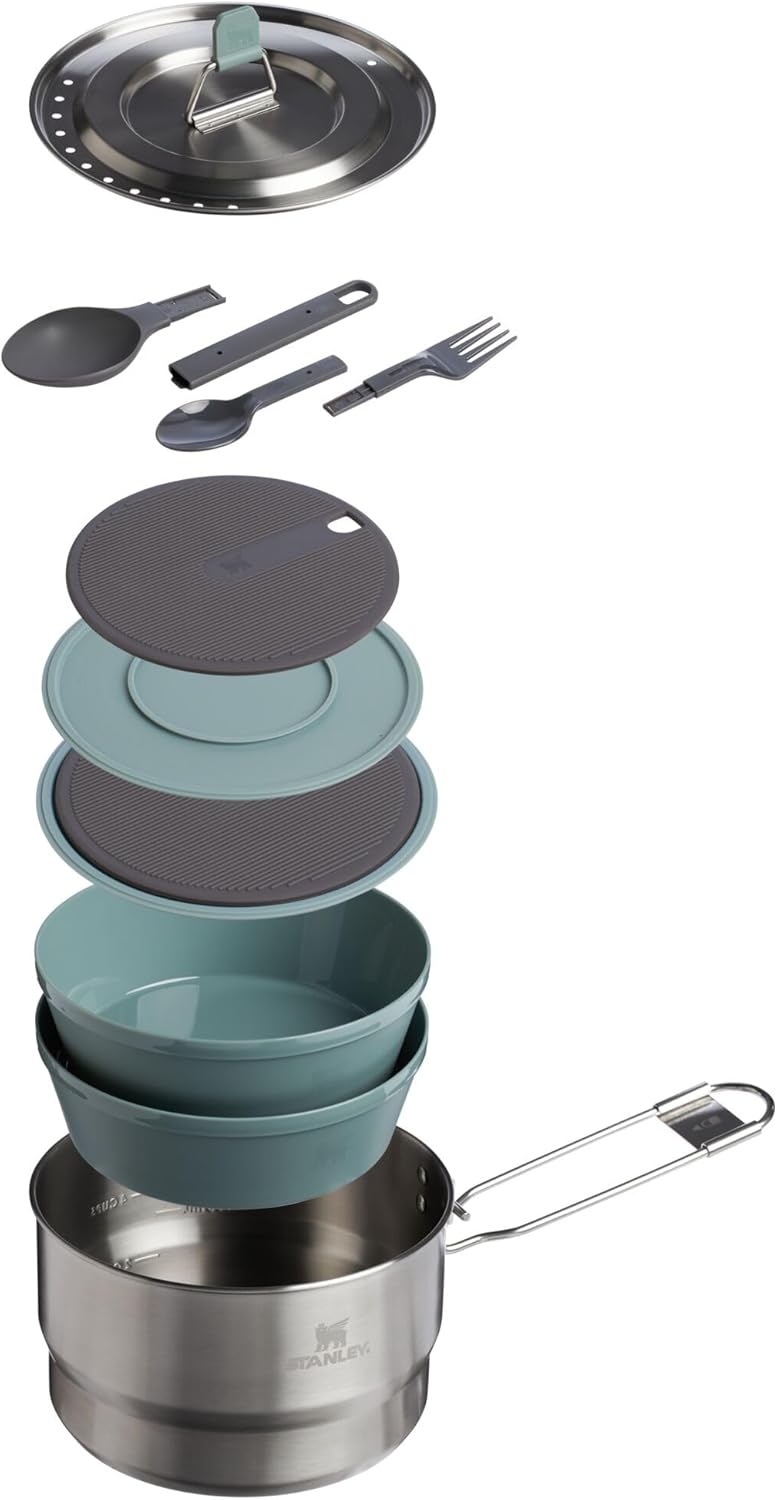 Stanley Wildfare Go 14-Piece Stainless Steel Prep & Cook Set - BPA-Free Camping Kitchen Essentials | Includes 1.65 qt Saucepan, Bowls, Utensils, Cutting Board