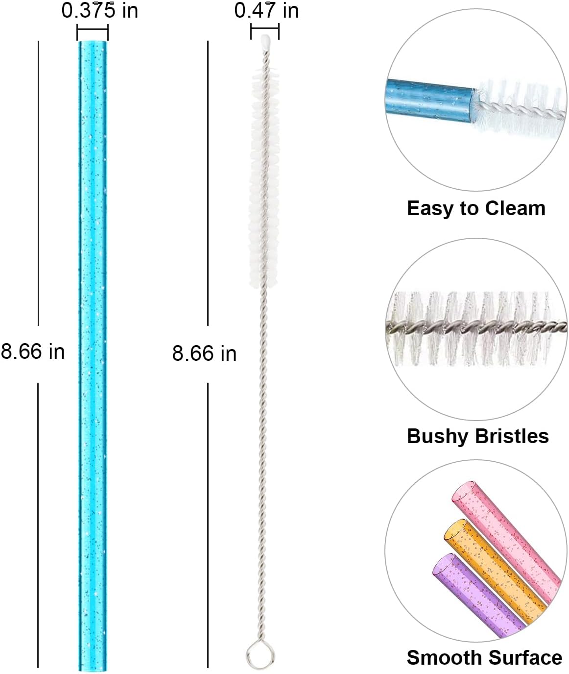 Stanley Replacement Straws - 6 Pack Reusable Straws with Cleaning Brush for 14 oz & 20 oz Tumblers