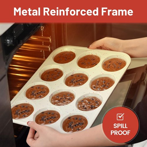 CAKETIME Silicone Muffin Pan - Non-Stick 12-Cup Design with Metal Reinforced Frame | Easy Oven Use