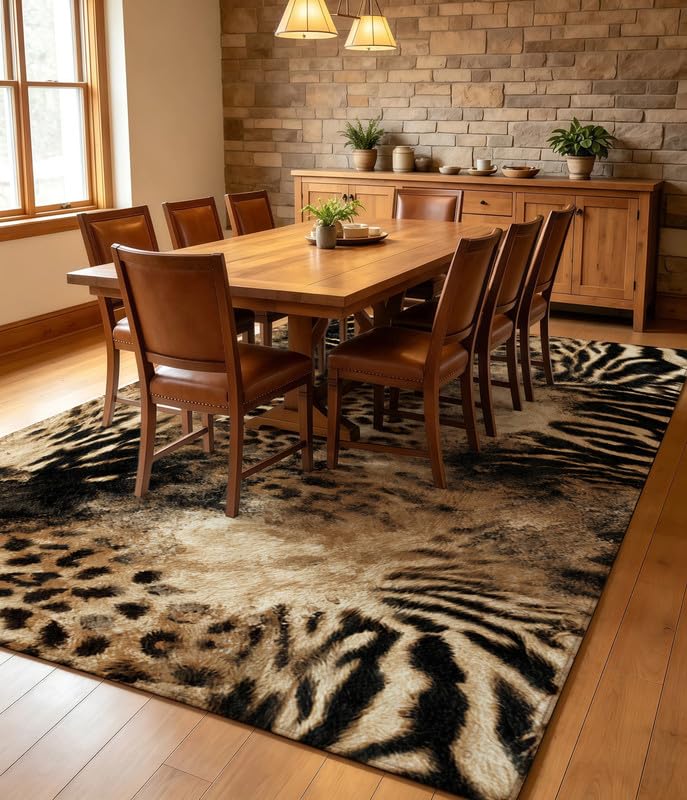 Leopard Area Rug with Non-Slip Backing - 4x6 Faux Animal Print for Living Room