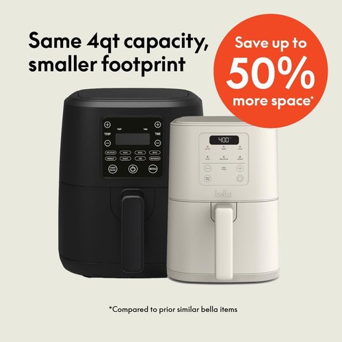 Bella 4Qt Slim Air Fryer - Space-Saving Kitchenware with Adjustable Temp & 6 Cooking Presets | Oatmilk Color