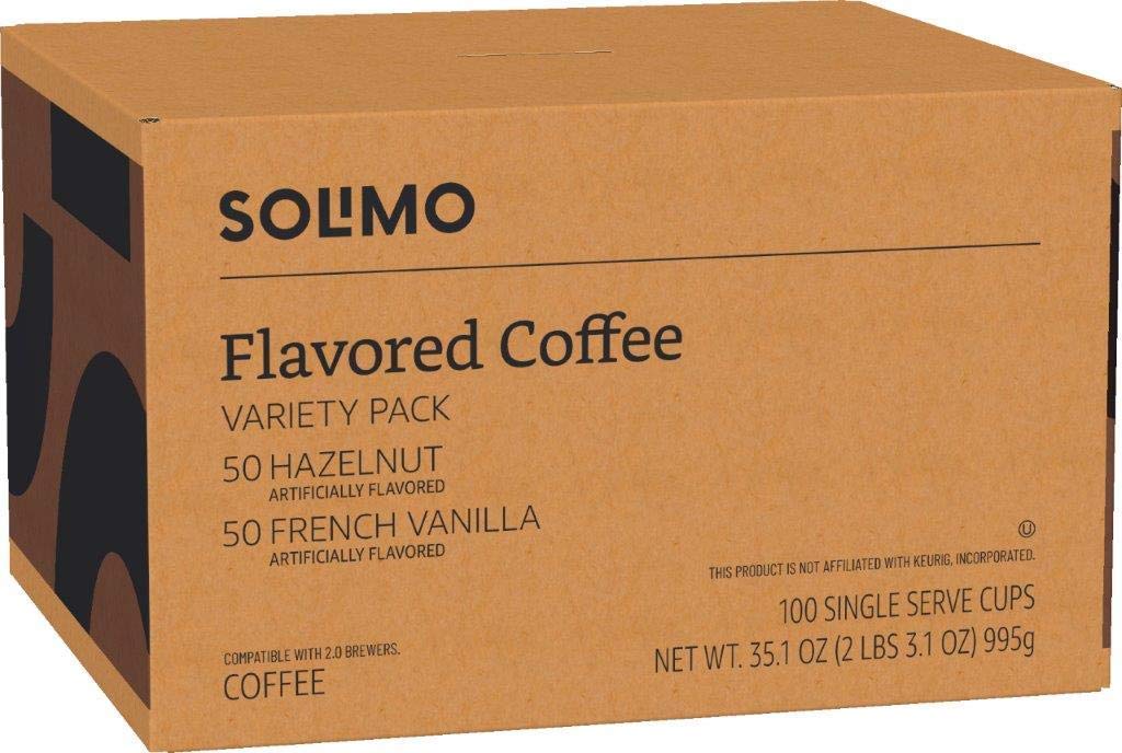 Solimo Light Roast Coffee Pods Variety Pack - Hazelnut & French Vanilla | 100 Count Compatible with Keurig 2.0