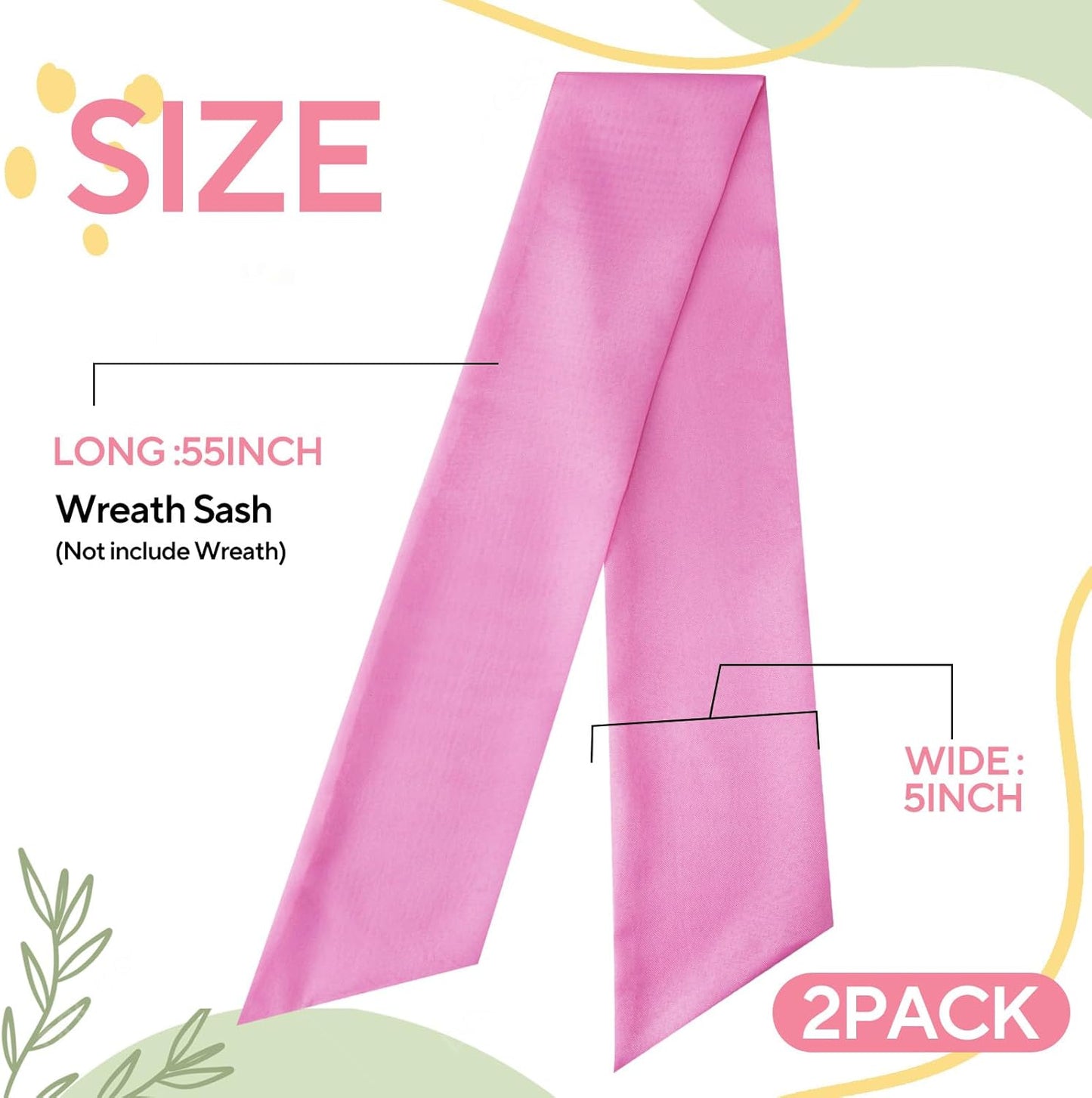 Skiennix Pink Wreath Sash - Elegant Linen Ribbon Bow for Front Door & Porch Decor | 2 Pcs