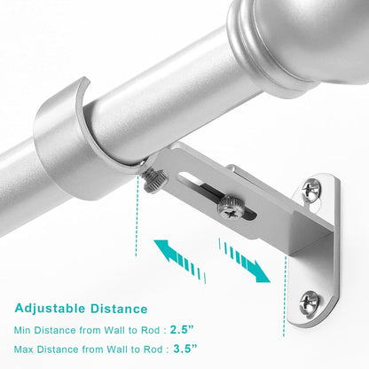 Skiennix Adjustable Curtain Rod Brackets - Durable Metal Drapery Hanger Holders for 1-Inch Rods | Satin Silver, Set of 2