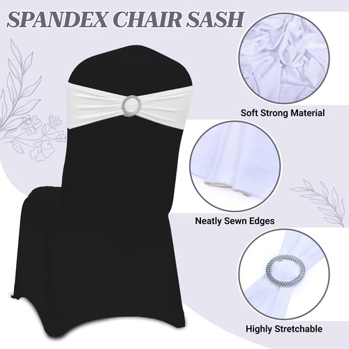 MDS Premium Stretch Spandex Chair Sashes - Pack of 75 Universal White Bow Covers for Weddings & Events