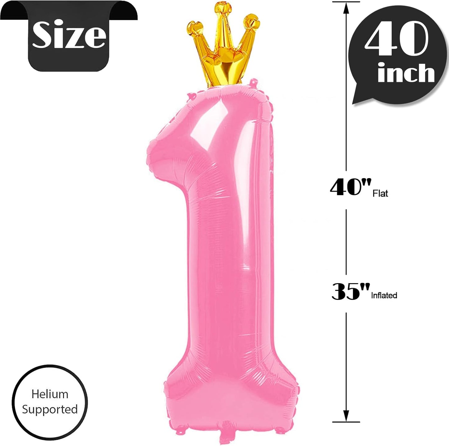 Regine Switzerland 40-Inch Number Balloon - Pink Giant "1" for First Birthday Celebrations