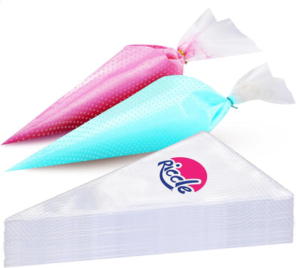 Riccle Disposable Piping Bags - 16 Inch Anti-Burst Textured Pastry Bags for Icing & Decorating Cakes