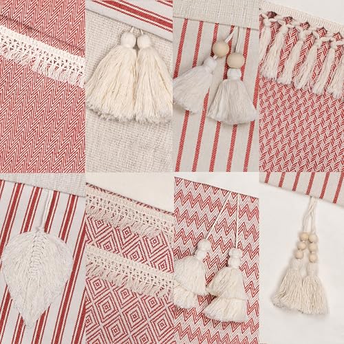 Christmas Stockings 8 Pack - 20-Inch Rustic Farmhouse Holiday Decor - Red Set of 8