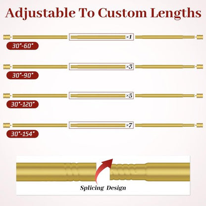 Kuianroll Heavy Duty Stainless Steel Curtain Rods, 1 Inch Diameter, 66 to 120 Inch, Gold, Wall Mounted, 40 lbs Weight Capacity