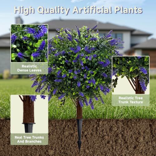 Artificial Lavender Plant with Stake - 23in UV Resistant Outdoor Faux Flower