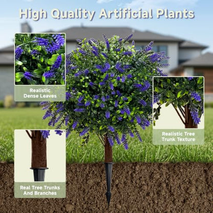 Artificial Lavender Plant with Stake - 23in UV Resistant Outdoor Faux Flower