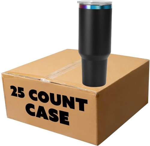 Makerflo 40 oz Rainbow Plated Black Powder Coated Tumbler - Ideal for Crafting & Personalization | Pack of 25
