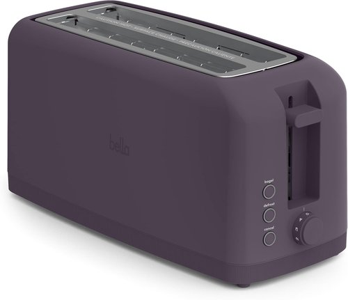 Bella 4 Slice Slim Toaster - 6 Setting Shade Control with Reheat & Cancel | 10” Long Slot, Plum Color