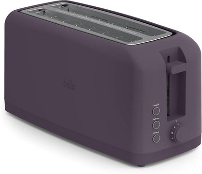 Bella 4 Slice Slim Toaster - 6 Setting Shade Control with Reheat & Cancel | 10” Long Slot, Plum Color