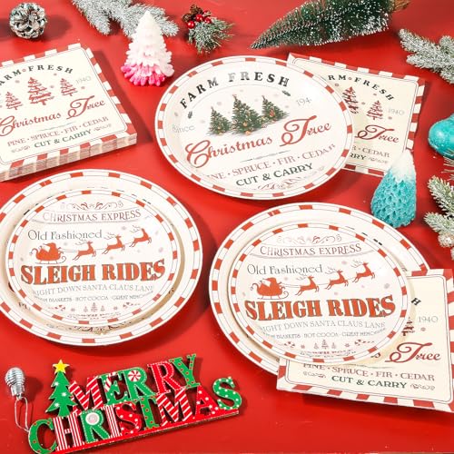 Christmas Farmhouse Paper Plate and Napkin Set - Vintage Holiday Tableware
