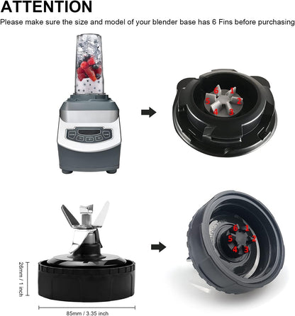 Ninja Blender Replacement 6 Fins Blade - Compatible with BL660, BL770, BL771, BL780 | 16 oz Cup