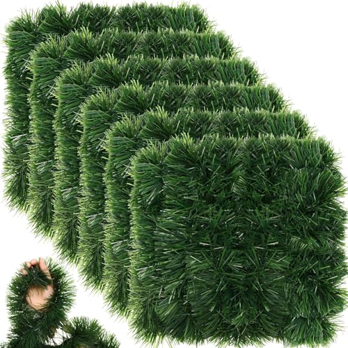 6 Pack 300 Ft Christmas Garland Green Soft Faux Pine Wreath Decoration