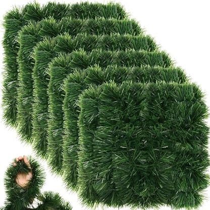 6 Pack 300 Ft Christmas Garland Green Soft Faux Pine Wreath Decoration