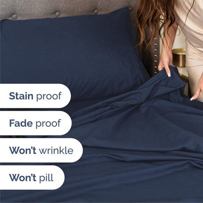 Cal King Size Sheet Set by Hotel Luxury | 4-Piece Comfy, Breathable & Cooling Bedding - Deep Pockets, Soft, Wrinkle-Free - Navy Blue