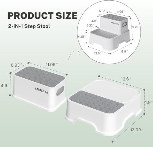 COOSEYA Toddler Step Stool - No-Slip Double Stairs for Bathroom & Potty Training | 2-Pack