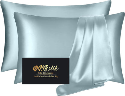 Skiennix Mulberry Silk Pillowcase Set - Anti-Acne & Hair Care | Queen Size, Aqua Blue, 2 Pack