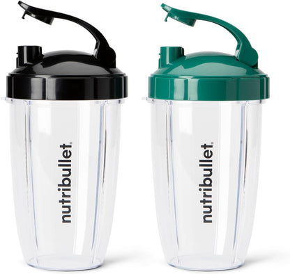 Nutribullet 24 Oz To-Go Cups - Colorful Flip-Top Lids for Easy Travel | Black & Green Options