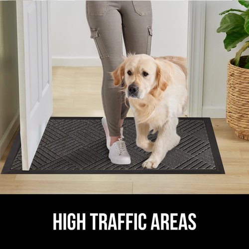 GORILLA GRIP 100% Waterproof All-Season WeatherMAX Doormat 35x23, US Designed Natural Rubber, Stain and Fade Resistant, Low Profile Indoor Outdoor Door Mats, Easy Clean Patio Mat, Gray Diamond