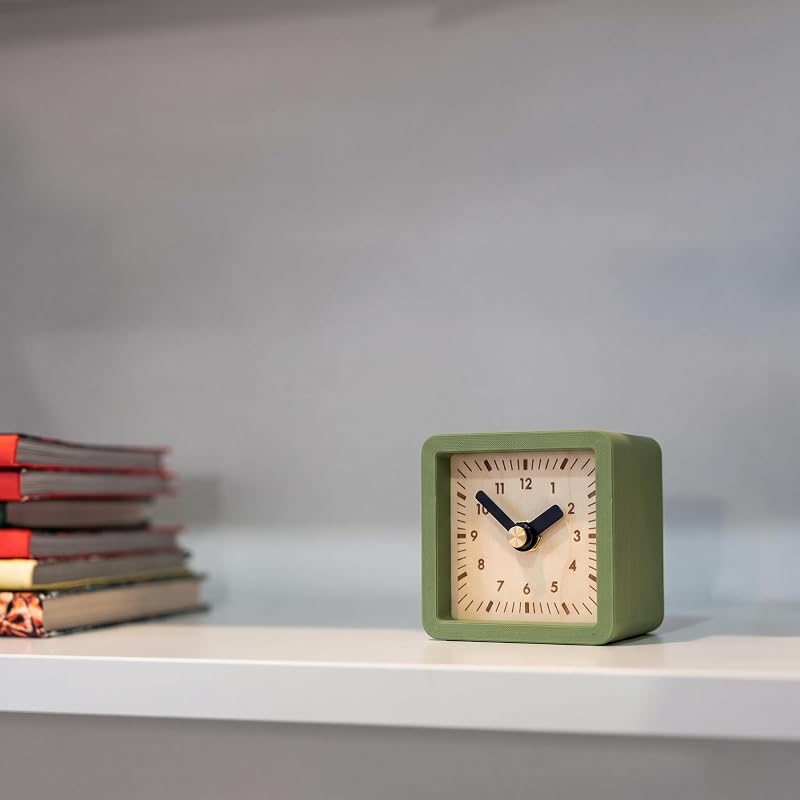 Dark Olive Cube Desk Clock - 3x3 Inch Silent Non-Ticking, Battery Powered
