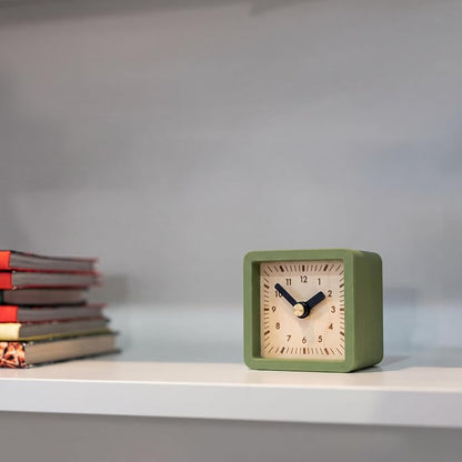 Dark Olive Cube Desk Clock - 3x3 Inch Silent Non-Ticking, Battery Powered