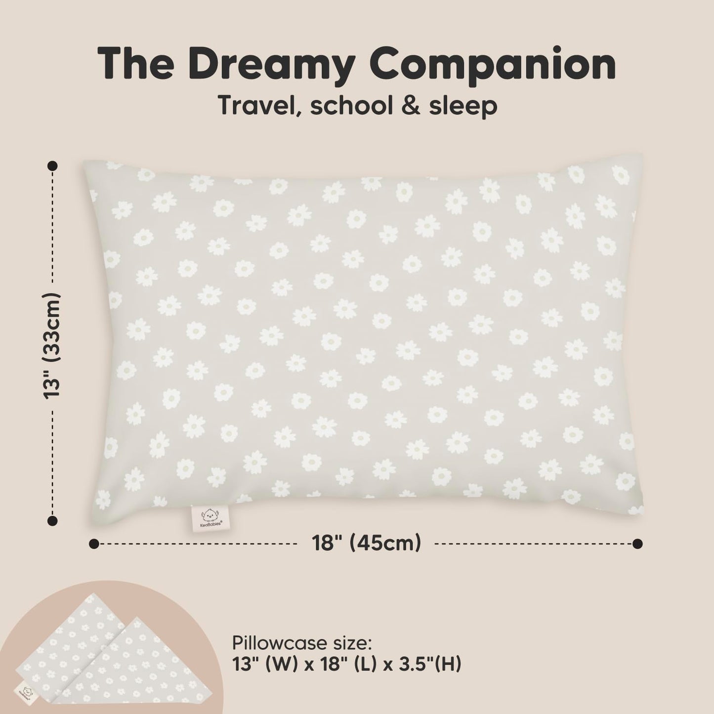 Toddler Pillow with Pillowcase - 13x18 My Little Dreamy Kids Travel Bed Pillows for Sleeping, Organic Cotton Small Pillowcase, Soft & Breathable, Machine Washable, Toddlers 2-5 years old (Meadow)
