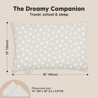 Toddler Pillow with Pillowcase - 13x18 My Little Dreamy Kids Travel Bed Pillows for Sleeping, Organic Cotton Small Pillowcase, Soft & Breathable, Machine Washable, Toddlers 2-5 years old (Meadow)