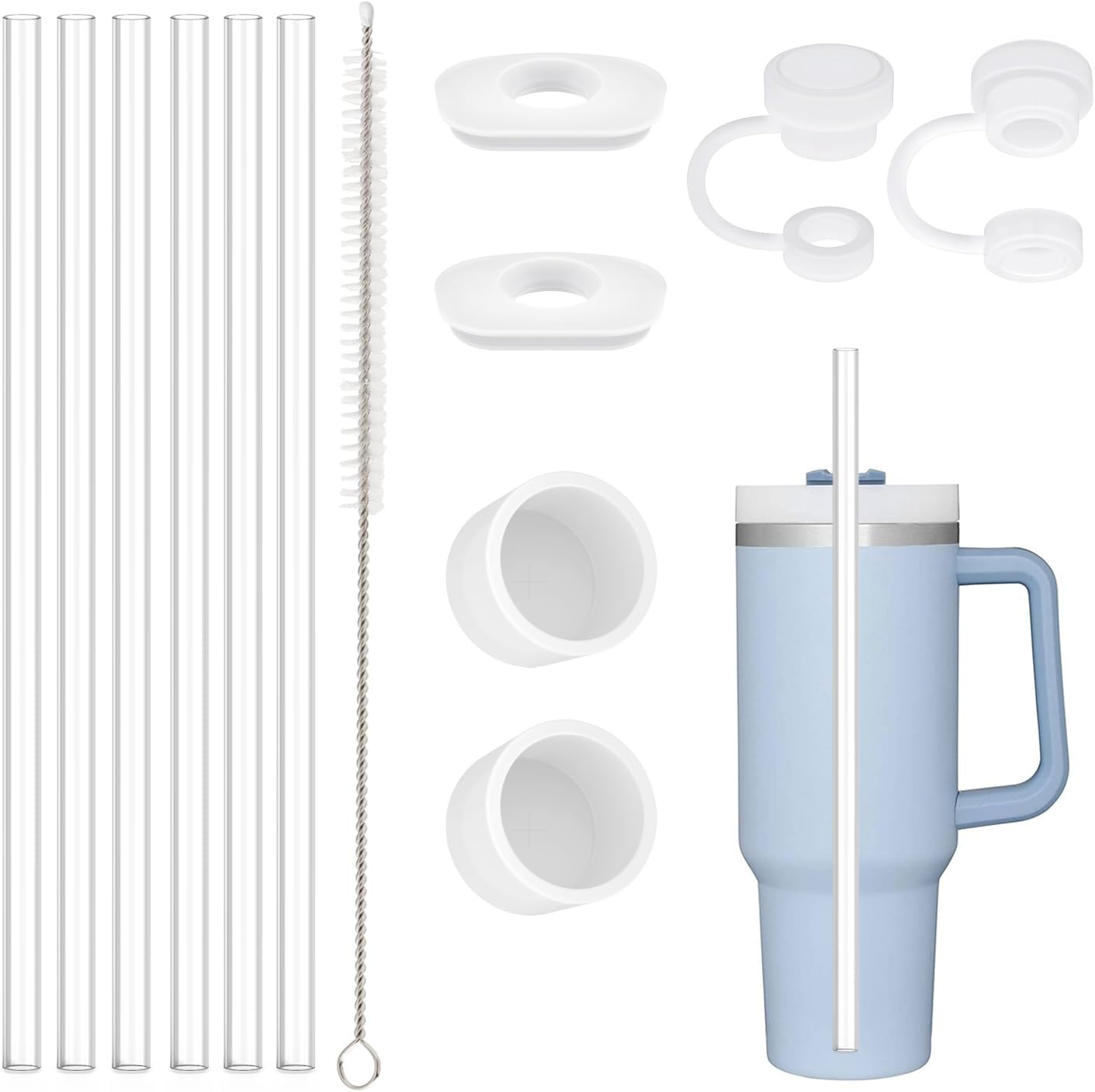 Stanley Replacement Straw Set - 6 Straws with Cleaning Brush & 4 Color Leak-Proof Plugs | Fits 40 oz & 30 oz Tumblers