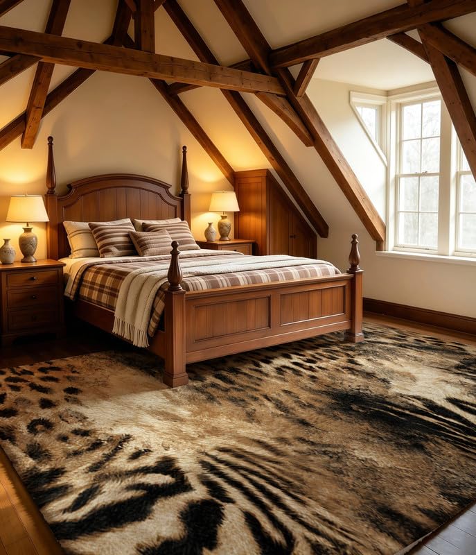 Leopard Area Rug with Non-Slip Backing - 4x6 Faux Animal Print for Living Room