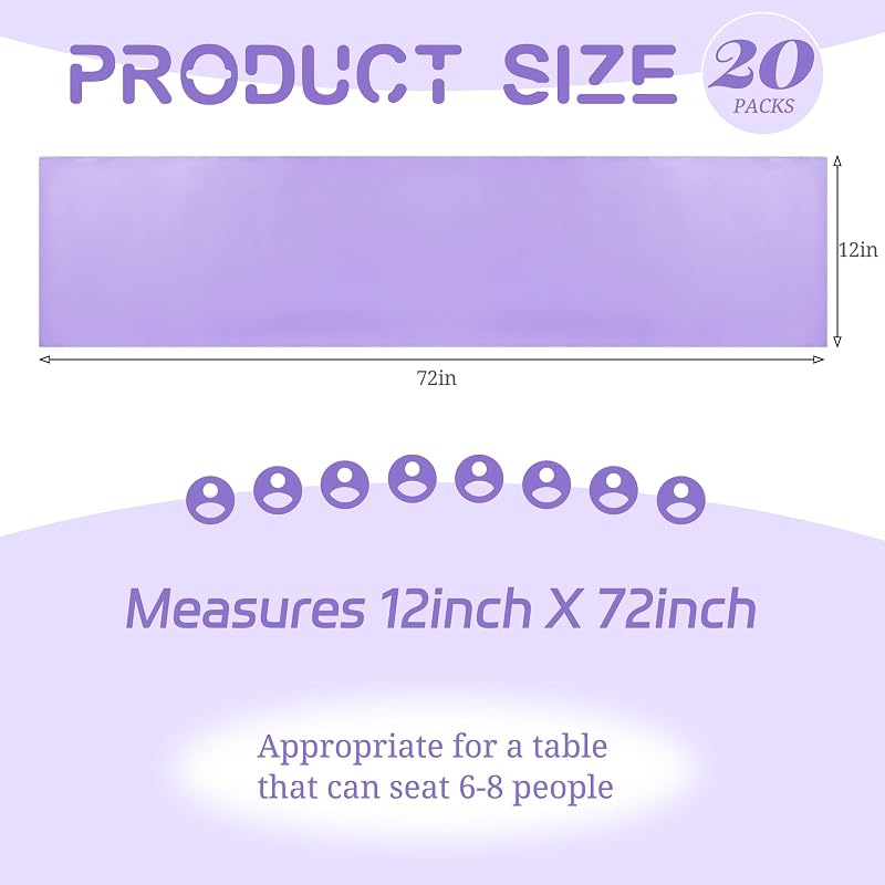 Lavender 20 Pack Satin Table Runner 12 x 72 Inches - Premium Polyester Wrinkle-Free Linens (Variation: Lavender+20 Pack 30 x 183 cm)